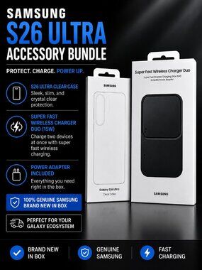 Samsung Galaxy S26 Ultra Accessory Bundle Wireless Charger + Clear Case